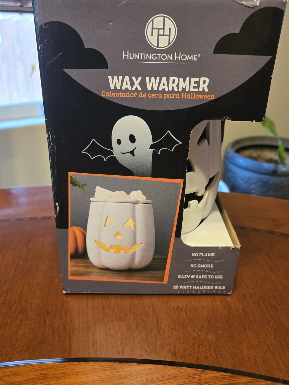 Huntington Home White Jack-O'-Lantern Wax Warmer with Yellow Glow